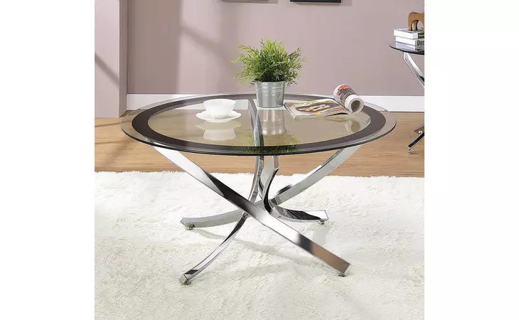 702588  GLASS TOP COFFEE TABLE CHROME AND BLACK