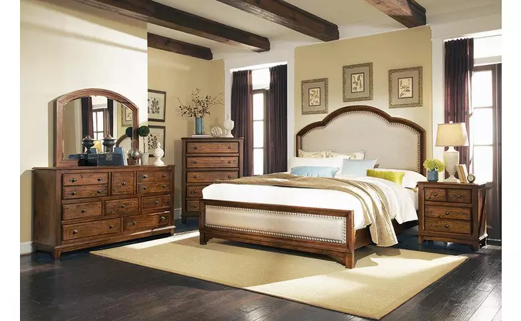 203261Q  LAUGHTON RUSTIC BROWN UPHOLSTERED QUEEN BED