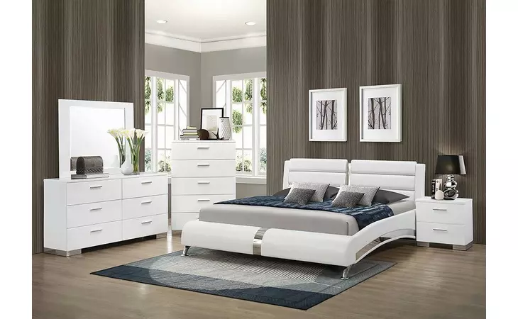300345Q  FELICITY CONTEMPORARY WHITE UPHOLSTERED QUEEN BED