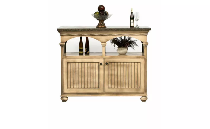 15145  KITCHEN ISLAND WITH BUTCHER BLOCK TOP, 4 BEAD BOARD DOORS, CROWN MOLDING, ROPE MOLDING, BEAD BOARD DETAILING, BUN FOOT BASE (MINERAL OIL ON TOP)*GLASS*NG*FINSISH*BK, CC, CO, CM, CR, EC, GO, HG, IV, SW, UN, WH
