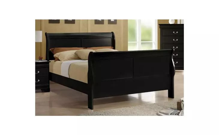 203961FB2  LOUIS PHILIPPE TRADITIONAL BLACK SLEIGH FULL BED BOX TWO