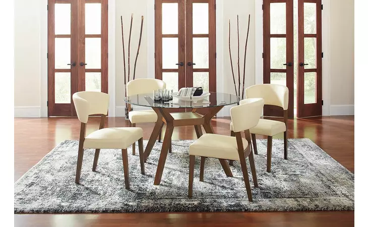 122182  PAXTON MID-CENTURY MODERN CREAM LEATHERETTE DINING CHAIR
