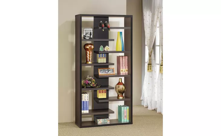 800265  BOOKCASE WITH STAGGERED FLOATING SHELVES CAPPUCCINO