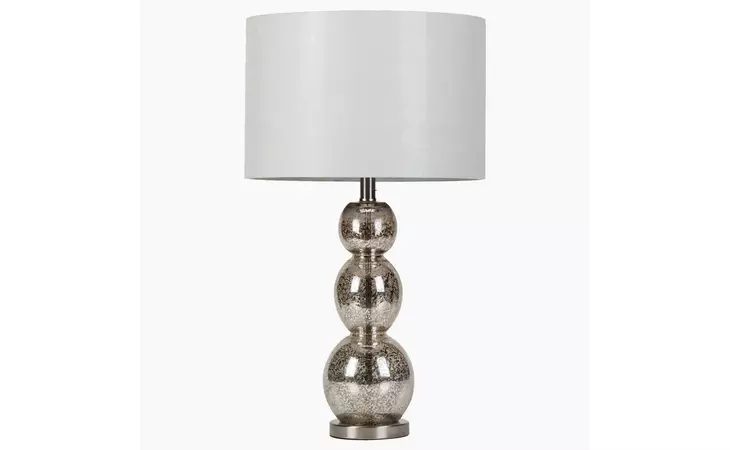 901185  DRUM SHADE TABLE LAMP WHITE AND ANTIQUE SILVER