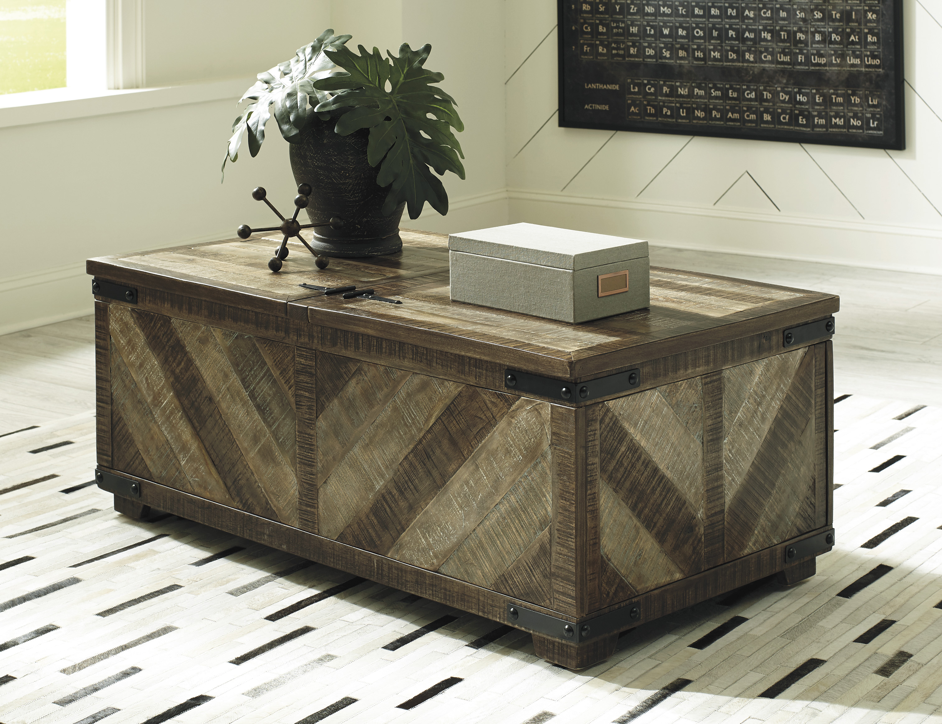 Ashley furniture trunk coffee table deals