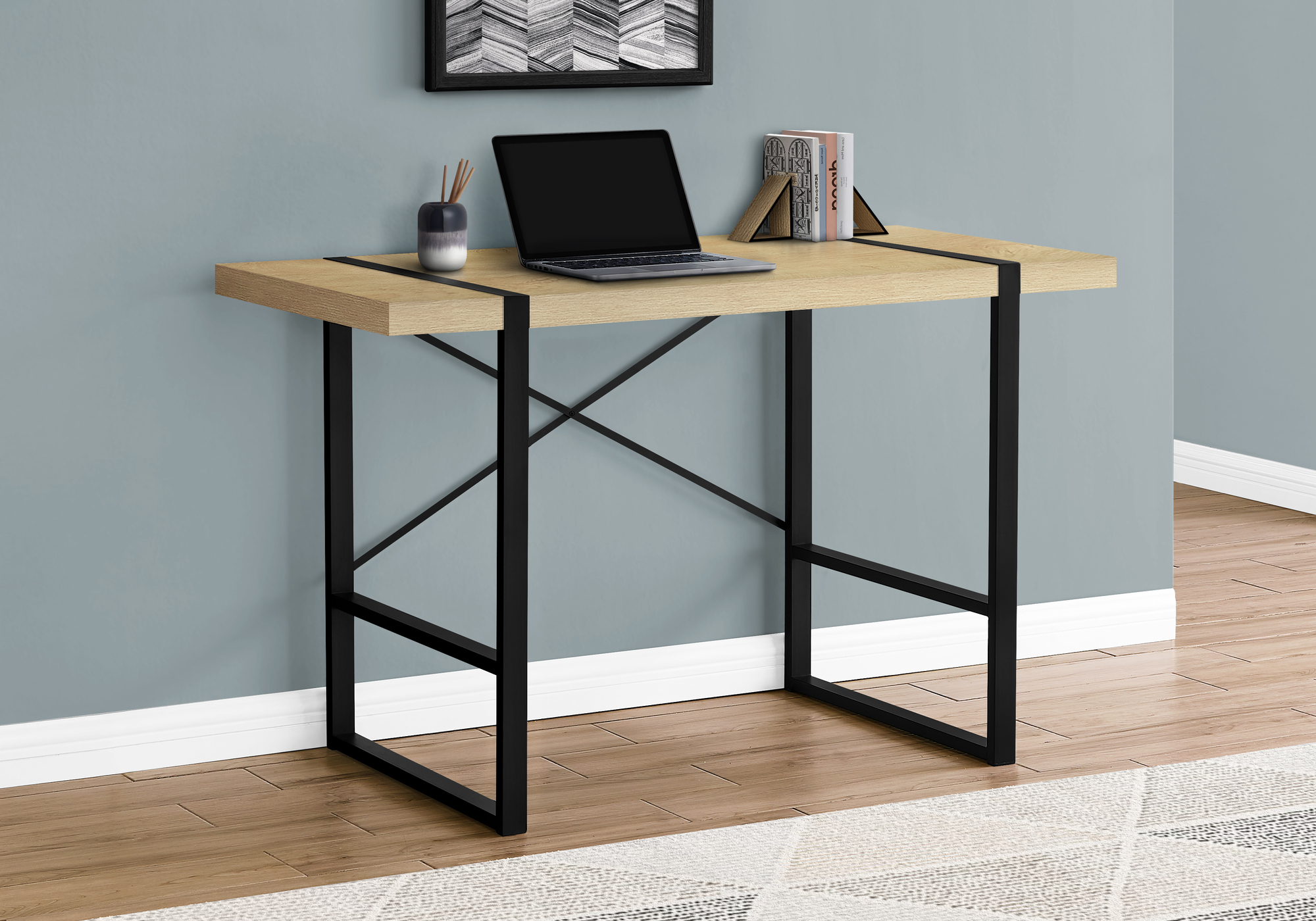 I7658 COMPUTER DESK - 48 L - NATURAL - BLACK METAL MONARCH SPECIALTIES ...