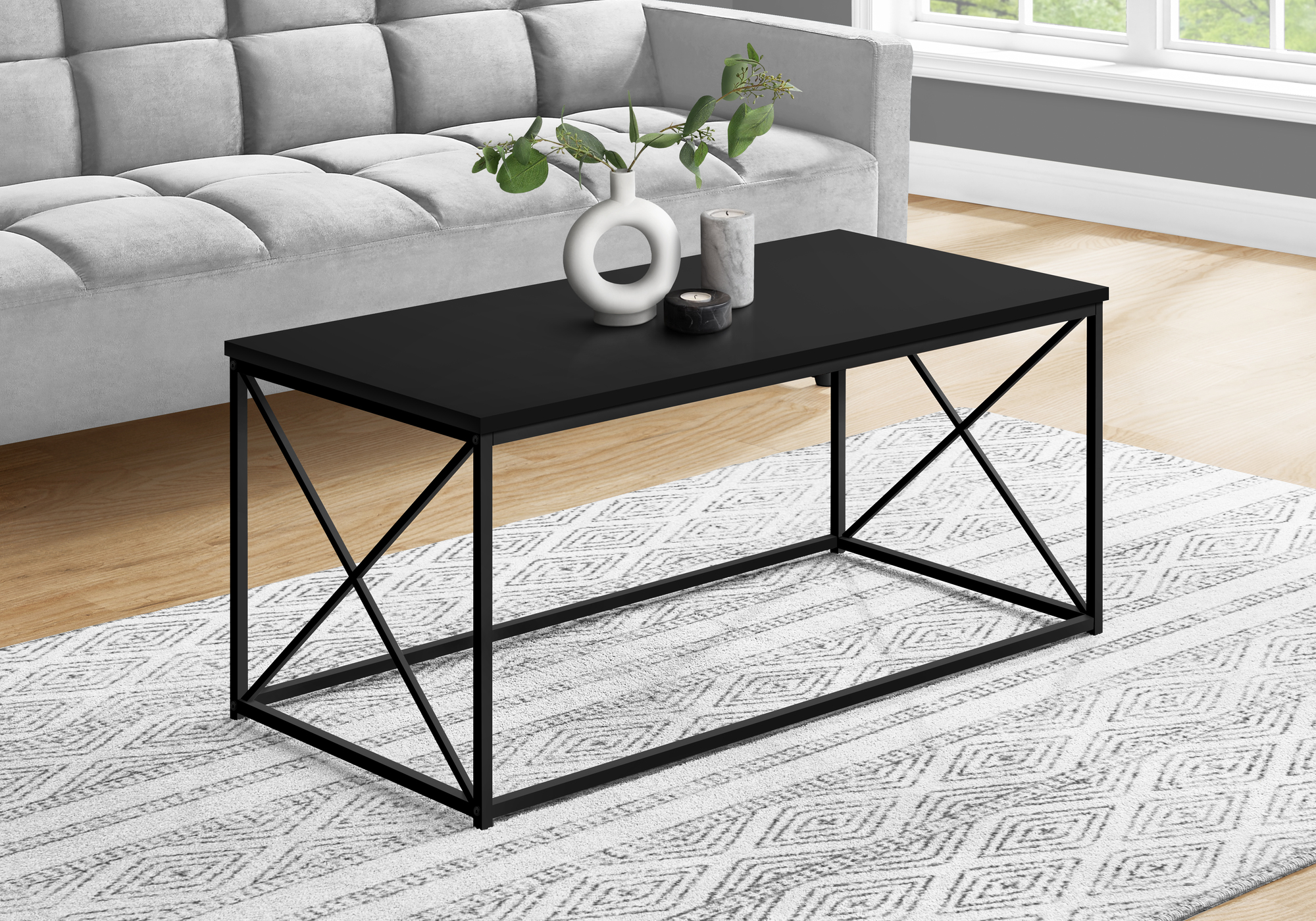 I3781 COFFEE TABLE - 40 L - BLACK - BLACK METAL MONARCH SPECIALTIES I3781