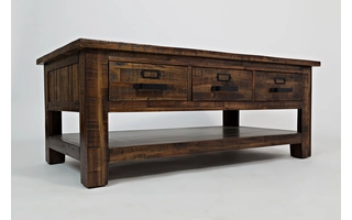 COFFEE TABLE W/3 PULL THROUGH DRAWERS AND SHELF- CASTERED CANNON VALLEY COLLECTION CANNON VALLEY COLLECTION 1510-1 JOFRAN