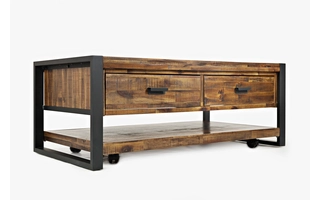 COFFEE TABLE W/2 PULL THRU DRAWERS, SHELF - CASTERED LOFTWORKS COLLECTION LOFTWORKS COLLECTION 1690-5 JOFRAN