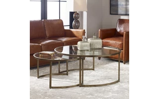 24747  RHEA NESTING COFFEE TABLES, GOLD, S/2