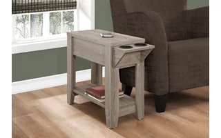 ACCENT TABLE - 23 H - DARK TAUPE WITH A GLASS HOLDER I3198 I3198 MONARCH SPECIALTIES