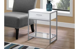 ACCENT TABLE - 22 H - WHITE- SILVER METAL- TEMPERED GLASS I3503 I3503 MONARCH SPECIALTIES