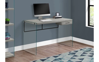 COMPUTER DESK - 48 L - GREY RECLAIMED WOOD - GLASS PANELS I7445 I7445 MONARCH SPECIALTIES