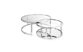 AVON 2PC NESTING COFFEE TABLE POLISHED STAINLESS FRAME WITH CLEAR GLASS TOP FOR BIG TABLE, MIRROR TOP FOR SMALL SIZE GY-CT-509 101485 101485 XCELLA