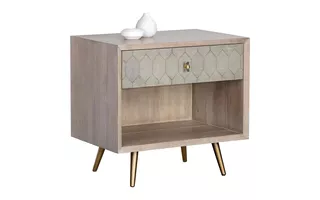 ANISTON NIGHTSTAND - WHITE CERUSE - TAUPE SHAGREEN 105592 105592 SUNPAN