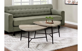 TABLE SET - 2PCS SET / TAUPE RECLAIMED WOOD / BLACK METAL I7939P I7939P MONARCH SPECIALTIES