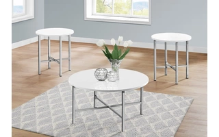 TABLE SET - 3PCS SET / GLOSSY WHITE / CHROME METAL I7965P I7965P MONARCH SPECIALTIES