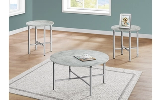TABLE SET - 3PCS SET - GREY CEMENT - CHROME METAL I7966P I7966P MONARCH SPECIALTIES
