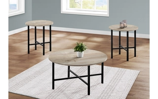 TABLE SET - 3PCS SET - TAUPE RECLAIMED WOOD - BLACK METAL I7969P I7969P MONARCH SPECIALTIES