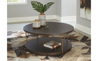 round coffee table brazburn dark brown/gold finishT185-8 ashley