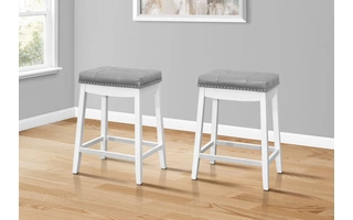 BARSTOOL - 2PCS - 24 H - GREY LEATHER-LOOK - WHITE I1263 I1263 MONARCH SPECIALTIES