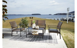 LOVE/CHAIRS/TABLE SET (4/CN) Zariyah Dark BrownP330-080 ASHLEY FURNITURE