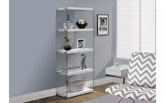 BOOKCASE - 60 H - GLOSSY WHITE WITH TEMPERED GLASS I3289 I3289 MONARCH SPECIALTIES
