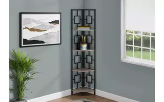 bookcase - 62 h - dark taupe - black metal corner etagere i3611 I3611 monarch specialties