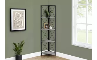bookcase - 60 h - grey - black metal corner etagere i3647 I3647 monarch specialties