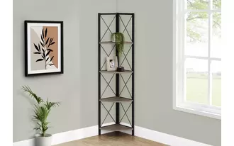 BOOKCASE - 60 H - DARK TAUPE - BLACK METAL CORNER ETAGERE I3648 I3648 MONARCH SPECIALTIES