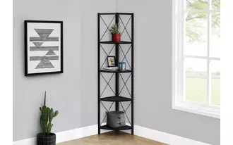 BOOKCASE - 60 H - BLACK - BLACK METAL CORNER ETAGERE I3649 I3649 MONARCH SPECIALTIES