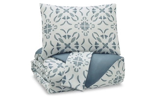 QUEEN COMFORTER SET Adason Blue/WhiteQ371003Q ASHLEY