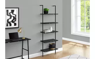 BOOKCASE - 72 H LADDER BLACK MARBLE - BLACK METAL I3684 I3684 MONARCH SPECIALTIES