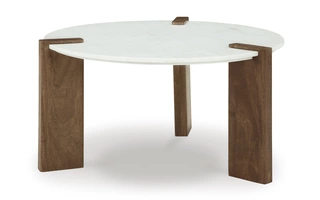 ROUND COFFEE TABLE Isanti White/BrownT652-8 ASHLEY