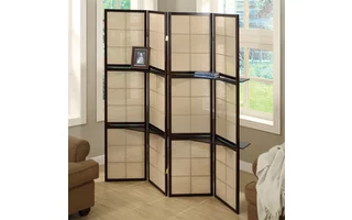 FOLDING SCREEN - 4 PANEL - ESPRESSO - 2 DISPLAY SHELVES I4624 I4624 MONARCH SPECIALTIES