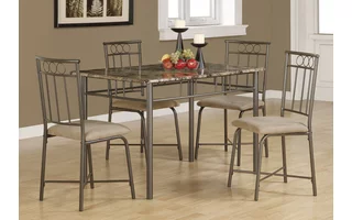 DINING SET - 5PCS SET / ESPRESSO MARBLE / BRONZE METAL I1029 I1029 MONARCH SPECIALTIES