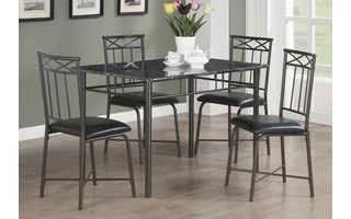 DINING SET - 5PCS SET / GREY MARBLE / CHARCOAL METAL I1036 I1036 MONARCH SPECIALTIES