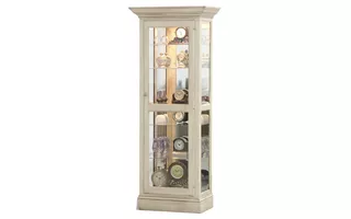 TALL LIGHTED CURIO, 1 PLAIN GLASS DOOR, MIRROR BACK, GLASS SHELVES, PLAIN BASE*GLASS*PL*FINSISH*BK, CC, CO, CM, CR, EC, GO, HG, IV, SW, UN, WH  48310 EAGLE