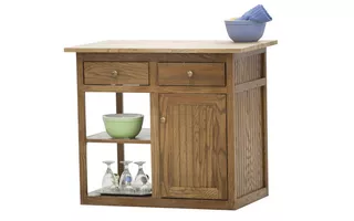 KITCHEN ISLAND WITH NO TOP, 2 DRAWERS, 1 BEAD BOARD DOOR, 1 FIXED SHELF, PLAIN BASE*GLASS*NG*FINSISH*CC, DK, LT, MD, SO, UN, CR, CM  57320 EAGLE