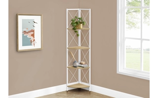 BOOKCASE - 60 H - NATURAL - WHITE METAL CORNER ETAGERE I3652 I3652 MONARCH SPECIALTIES