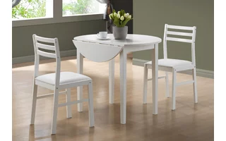 DINING SET - 3PCS SET - WHITE WITH A 36 DIA DROP LEAF I1008 I1008 MONARCH SPECIALTIES