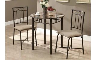 DINING SET - 3PCS SET / ESPRESSO MARBLE / BRONZE METAL I3045 I3045 MONARCH SPECIALTIES