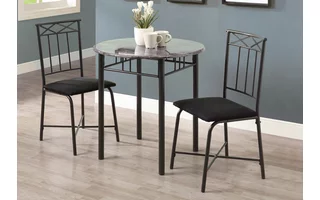 DINING SET - 3PCS SET / GREY MARBLE / CHARCOAL METAL I3065 I3065 MONARCH SPECIALTIES