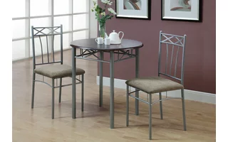 DINING SET - 3PCS SET / ESPRESSO / SILVER METAL I3075 I3075 MONARCH SPECIALTIES