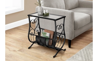 ACCENT TABLE - SATIN BLACK METAL  WITH TEMPERED GLASS I3314 I3314 MONARCH SPECIALTIES