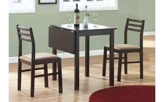 DINING SET - 3PCS SET - ESPRESSO SOLID-TOP DROP LEAF I1078 I1078 MONARCH SPECIALTIES