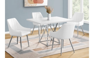 DINING TABLE - 36 X 48  - WHITE GLOSSY - CHROME METAL I1046 I1046 MONARCH SPECIALTIES
