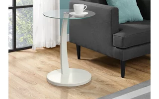 ACCENT TABLE - WHITE BENTWOOD WITH TEMPERED GLASS I3017 I3017 MONARCH SPECIALTIES