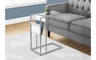 ACCENT TABLE - WHITE / CHROME METAL WITH A MAGAZINE RACK I3034 I3034 MONARCH SPECIALTIES