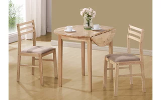 DINING SET - 3PCS SET - NATURAL WITH A 36 DIA DROP LEAF I1006 I1006 MONARCH SPECIALTIES